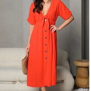 Elegant Orange Button-Down Dress